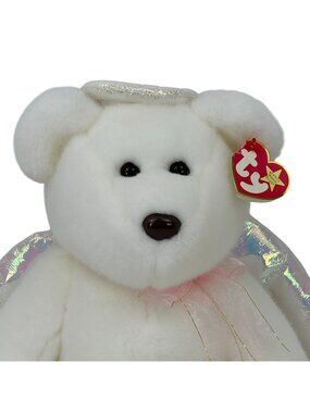 Vtg 1999 Ty Beanie Original Buddy Halo Angel Bear 14" Plush Stuffed Animal White